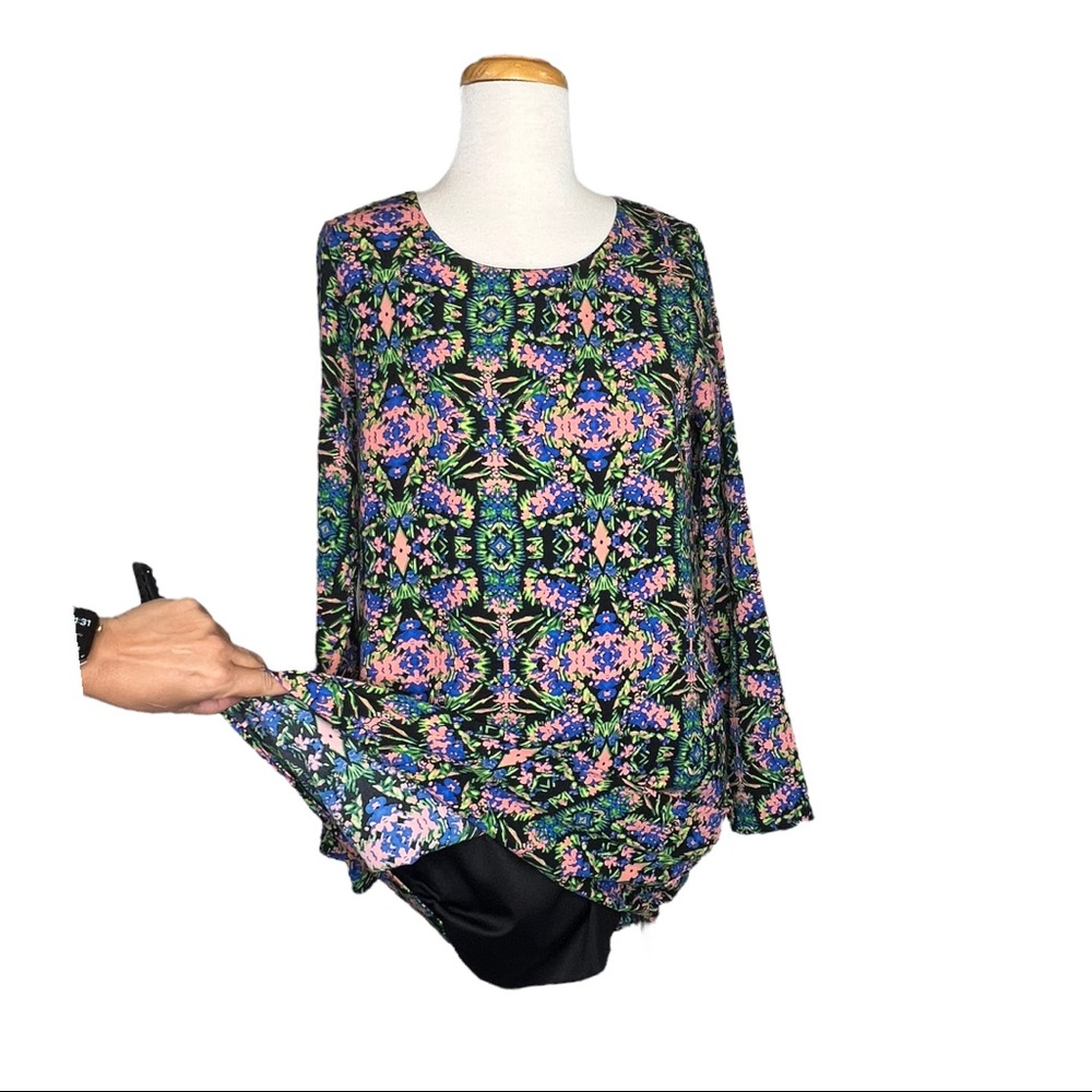 LMD Shift Long Sleeve Dress Multicolor Abstract Design Style DR2328 Womens M - Picture 6 of 10